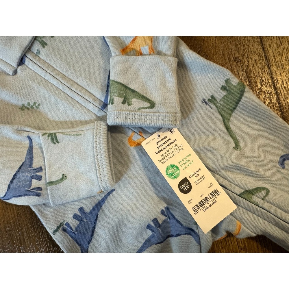 New Carters Baby Sleeper Boy Preemie Dinosaur 2 Way Zip Outfit Romper Dino Feet - Picture 10 of 13